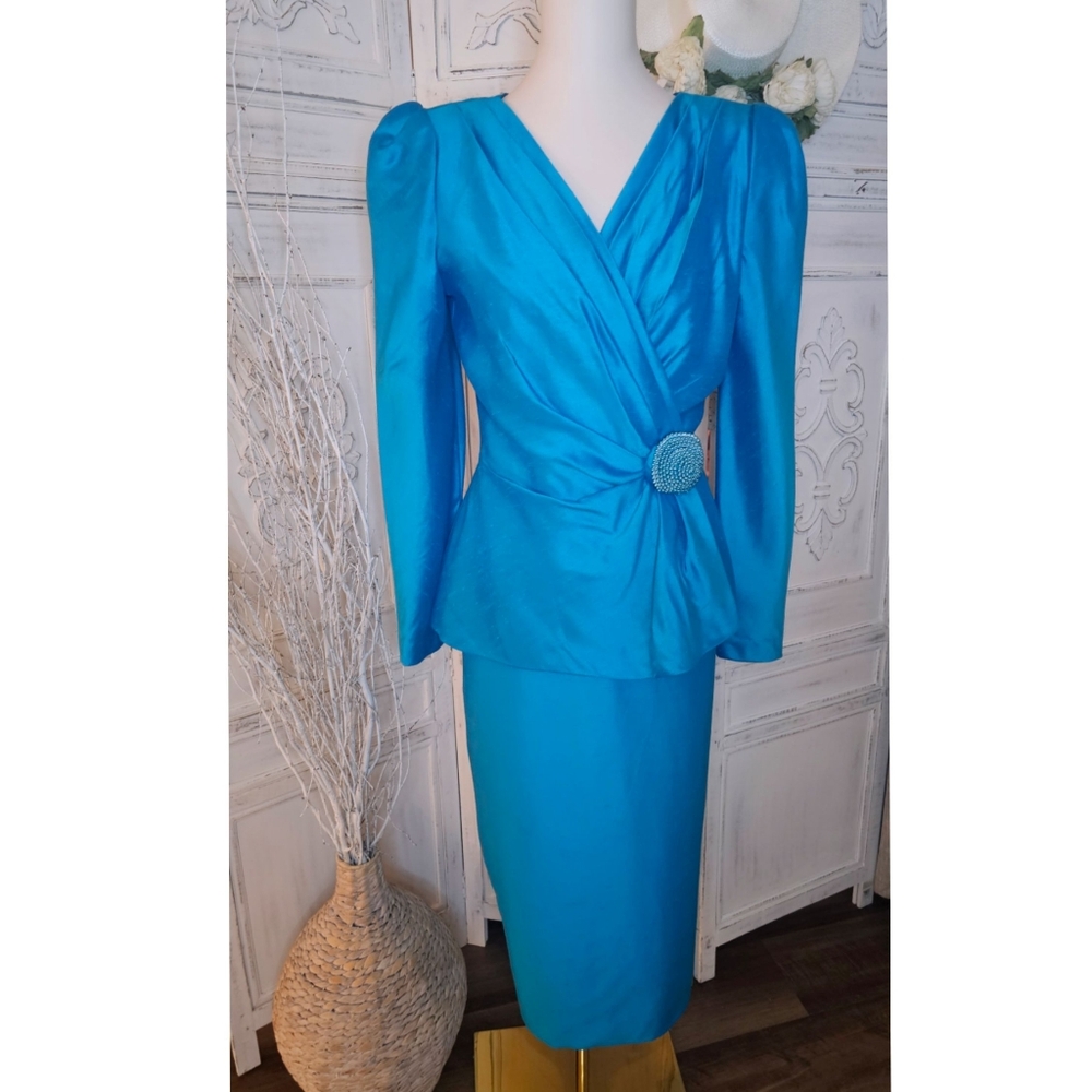 Vintage Watters Watters Teal Blue Elegant Skirt Suit